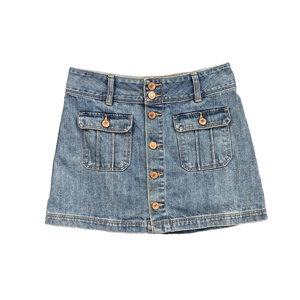 Abercrombie & Fitch Skirt Womens 0 Blue Denim Exposed Buttons Flap Pockets Mini